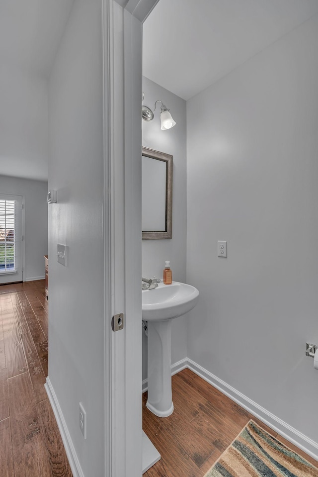 bathroom featuring sink and wood-type flooring