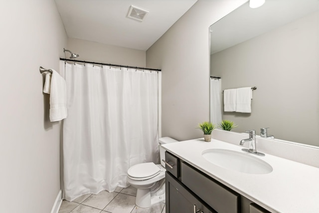 bathroom featuring vanity, toilet, and tile patterned flooring