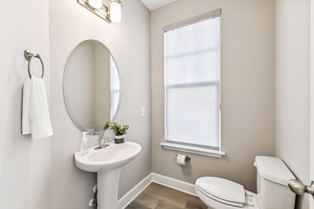 bathroom with toilet and wood-type flooring