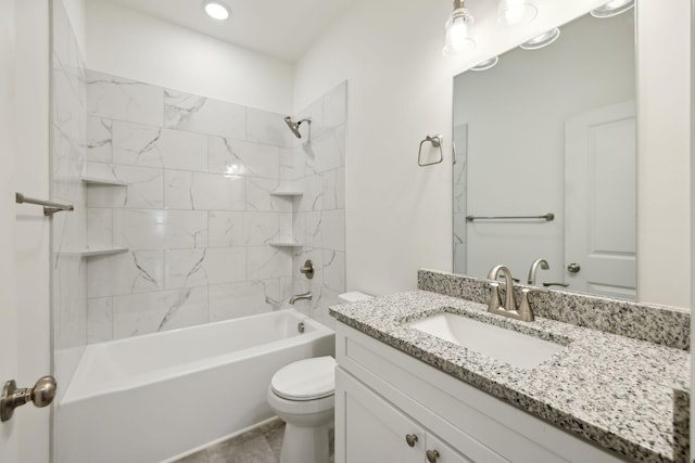 full bathroom with vanity, toilet, tile patterned floors, and tiled shower / bath combo