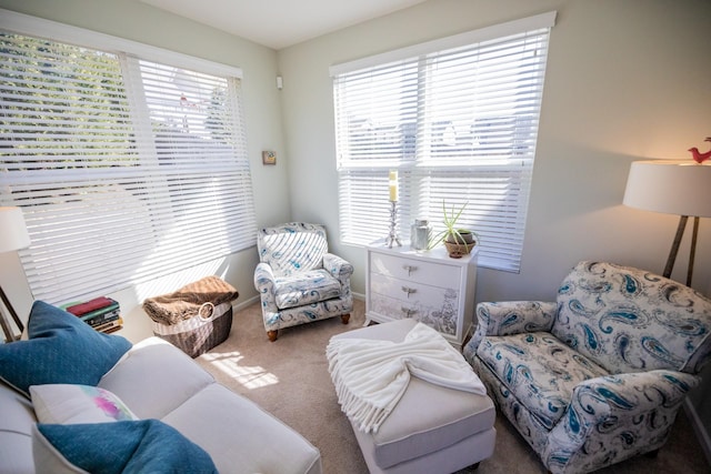 sitting room featuring a healthy amount of sunlight and carpet floors