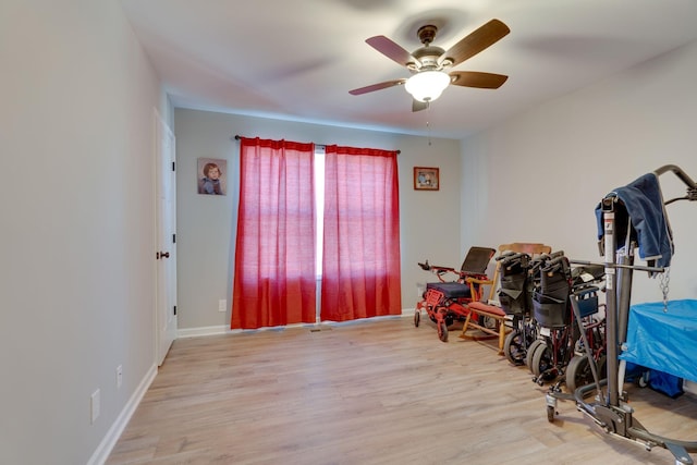 interior space featuring ceiling fan and light hardwood / wood-style flooring