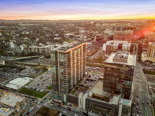 view of aerial view at dusk