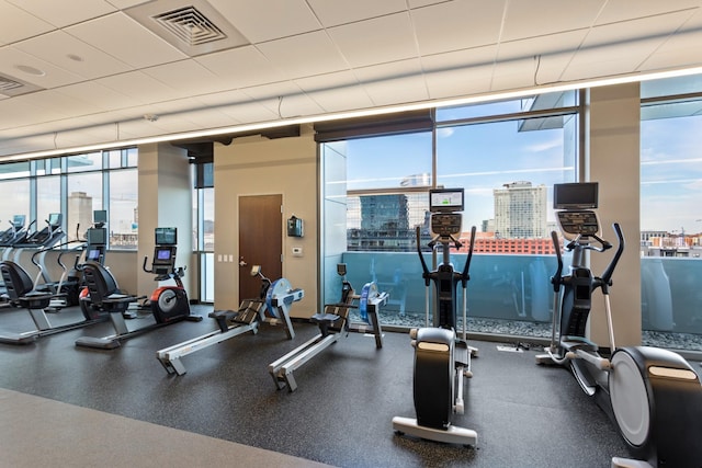 exercise room with expansive windows and plenty of natural light