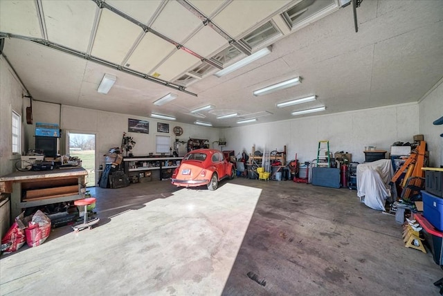 garage featuring a workshop area