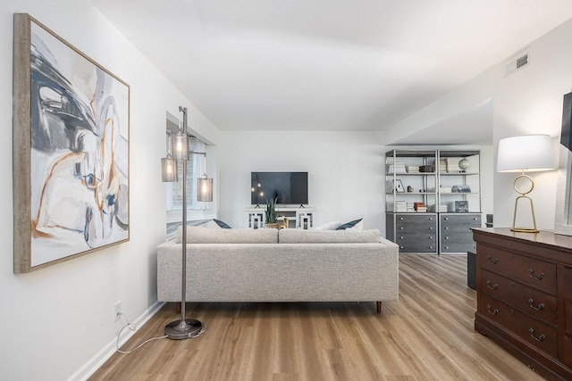 living room featuring light wood-type flooring