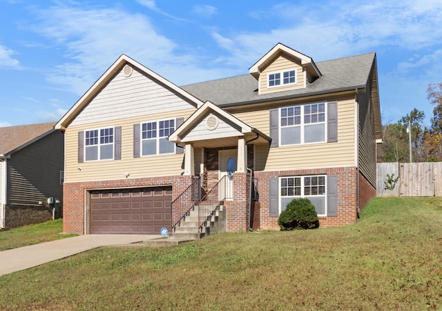 view of front facade featuring a garage and a front lawn