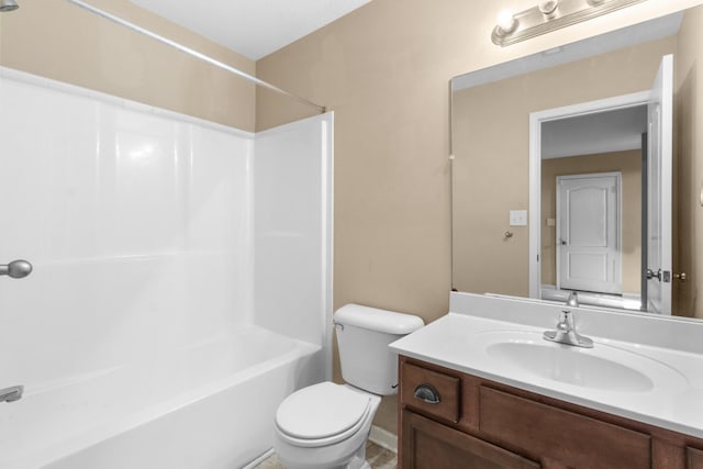 full bathroom featuring shower / tub combination, toilet, and vanity