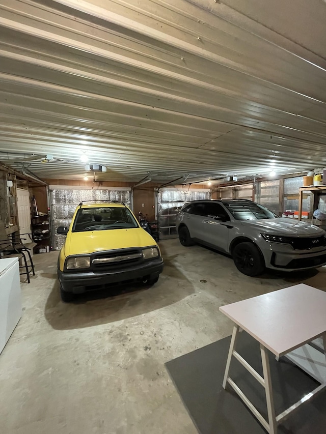 garage with a garage door opener