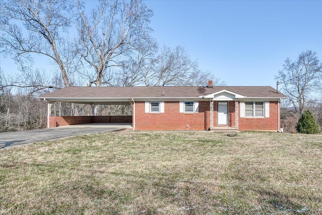 single story home with a carport and a front lawn