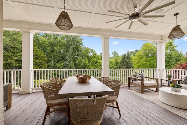 wooden terrace with ceiling fan