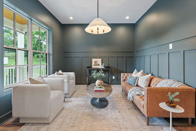 living room with light hardwood / wood-style flooring