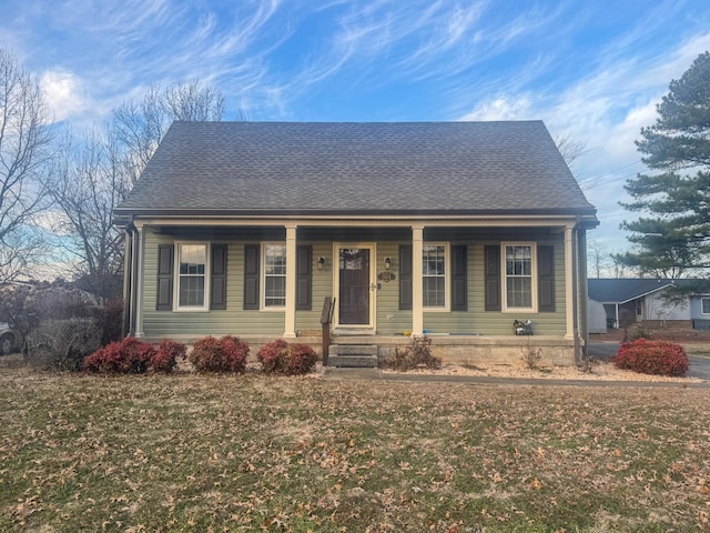 view of front facade featuring covered porch and roof with shingles