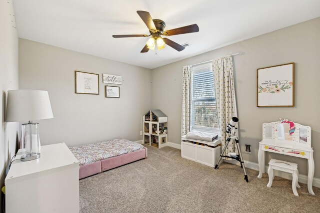 bedroom featuring carpet floors and ceiling fan