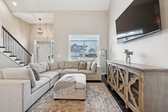 living room featuring dark hardwood / wood-style floors