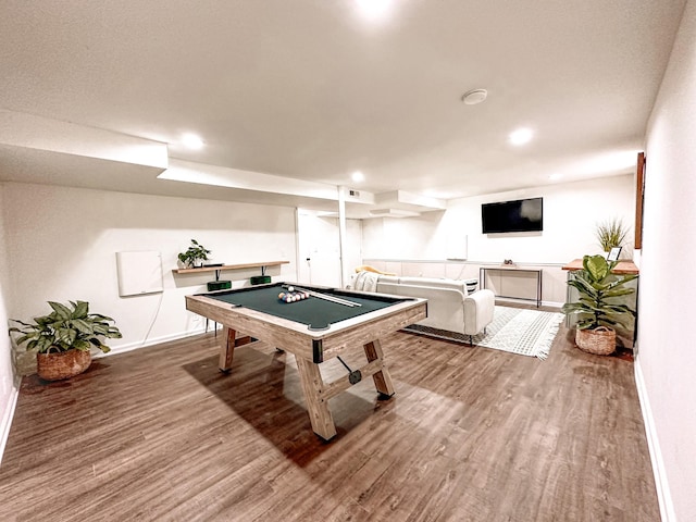 rec room featuring wood-type flooring and pool table