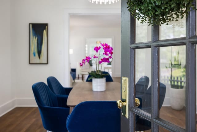 dining room with dark hardwood / wood-style flooring