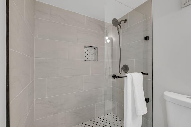 bathroom with toilet and walk in shower