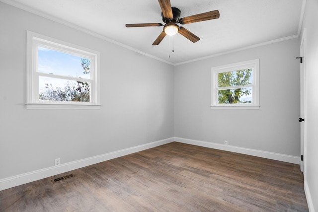 985 Watauga Dr, Cookeville, TN 38501 - unfurnished room featuring ceiling fan, ornamental molding, and dark hardwood / wood-style flooring