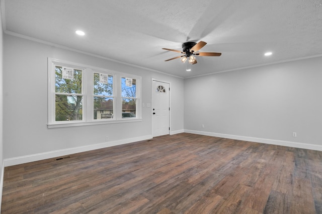 985 Watauga Dr, Cookeville, TN 38501 - foyer entrance with ceiling fan, crown molding, dark hardwood / wood-style floors, and a textured ceiling