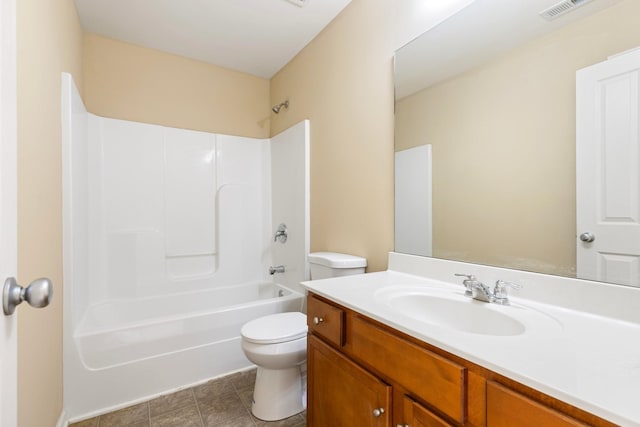 full bathroom featuring vanity, toilet, and bathtub / shower combination