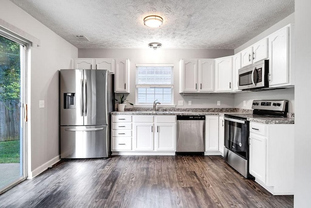 kitchen featuring sink, dark hardwood / wood-style flooring, white cabinetry, and stainless steel appliances