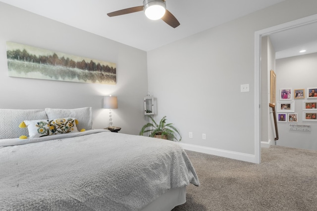 bedroom featuring carpet and ceiling fan