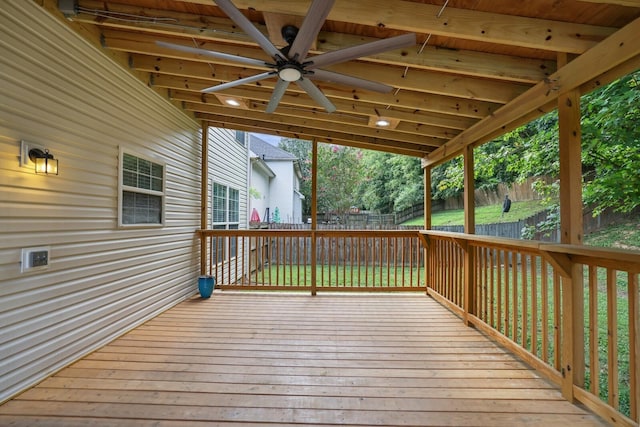 wooden terrace with ceiling fan