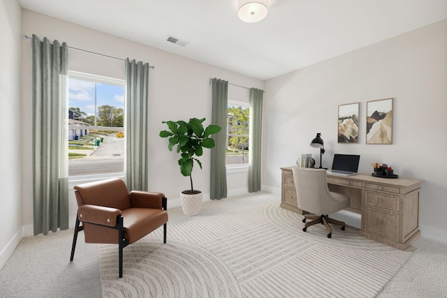 view of carpeted home office