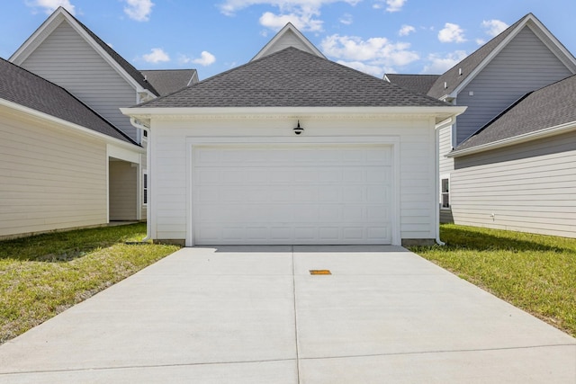 garage with a lawn