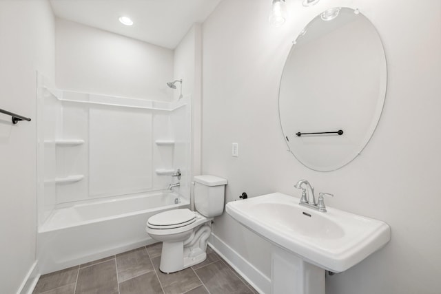 full bathroom featuring sink, toilet, shower / washtub combination, and tile patterned flooring