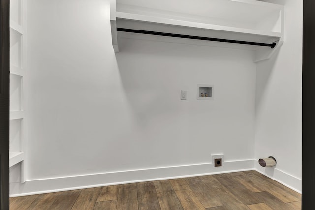 washroom featuring washer hookup, dark wood-type flooring, and electric dryer hookup