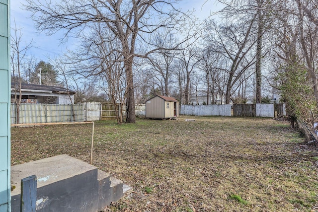 view of yard with a storage shed