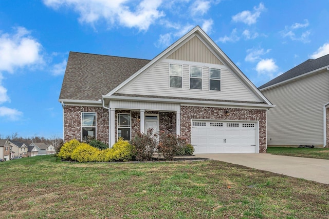 view of front facade featuring a garage and a front lawn