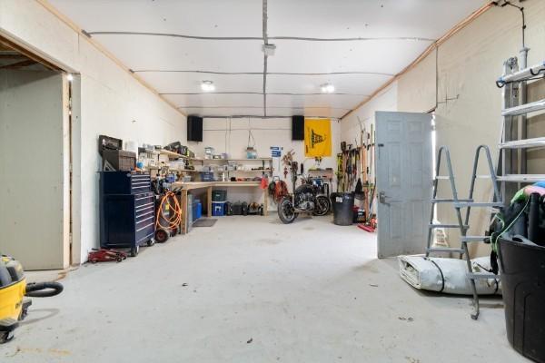 garage featuring a workshop area