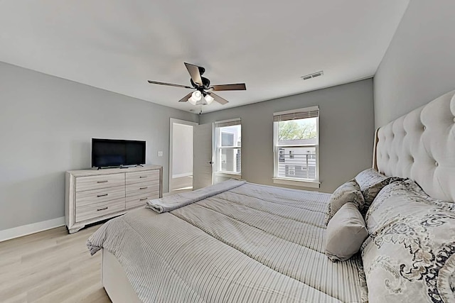 bedroom featuring ceiling fan and light hardwood / wood-style floors