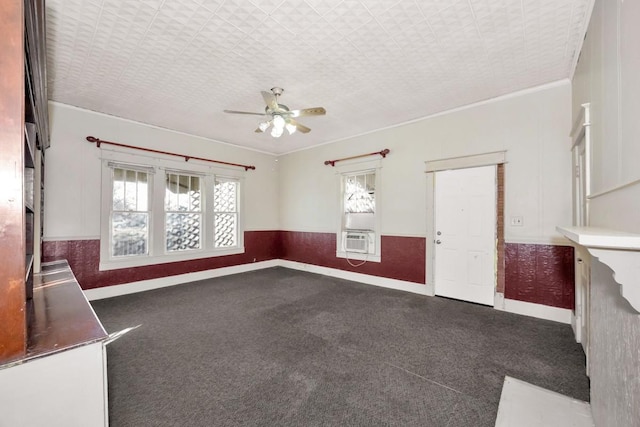 spare room with ceiling fan, cooling unit, and crown molding