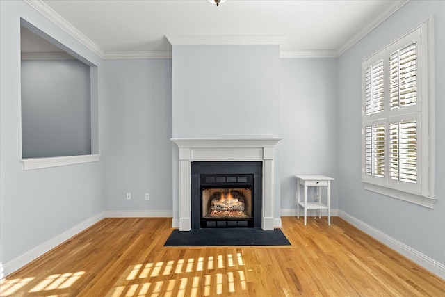 interior space featuring crown molding and hardwood / wood-style flooring