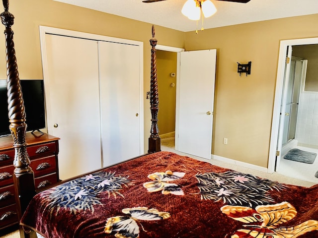 bedroom with a closet and ceiling fan