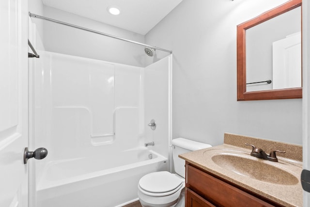 full bathroom featuring vanity, shower / bathtub combination, and toilet