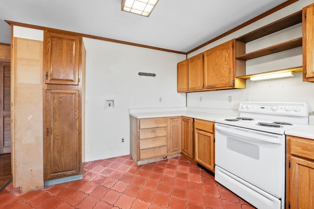 kitchen featuring ornamental molding and electric stove