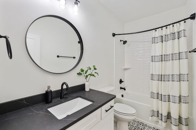 full bathroom with vanity, toilet, and shower / bath combo with shower curtain