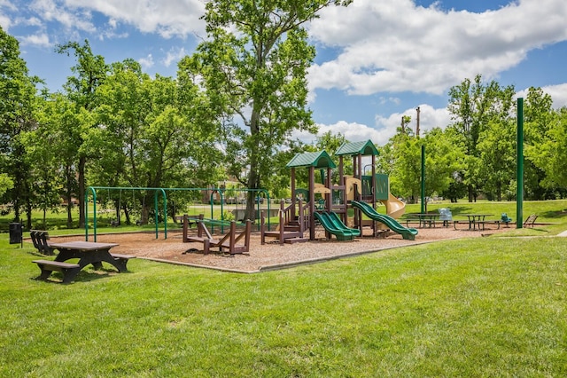 view of playground featuring a lawn