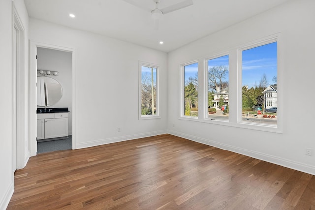 spare room with wood-type flooring and sink