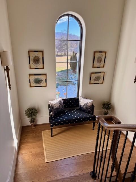 sitting room with light hardwood / wood-style flooring