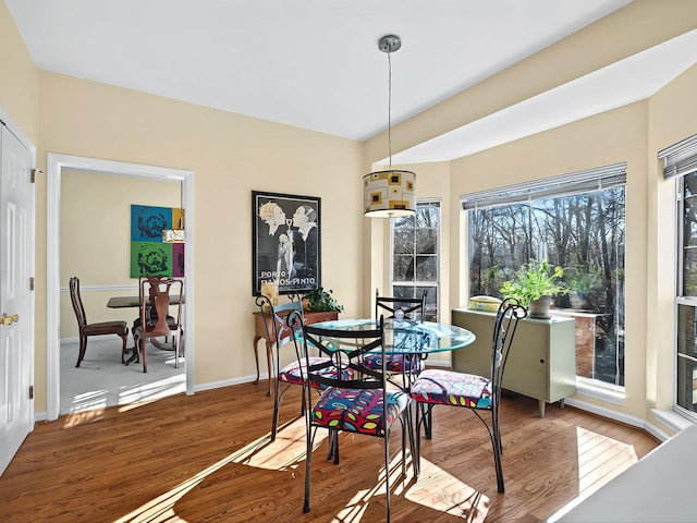 dining space with hardwood / wood-style floors