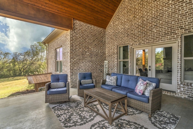 view of patio / terrace with an outdoor hangout area and french doors