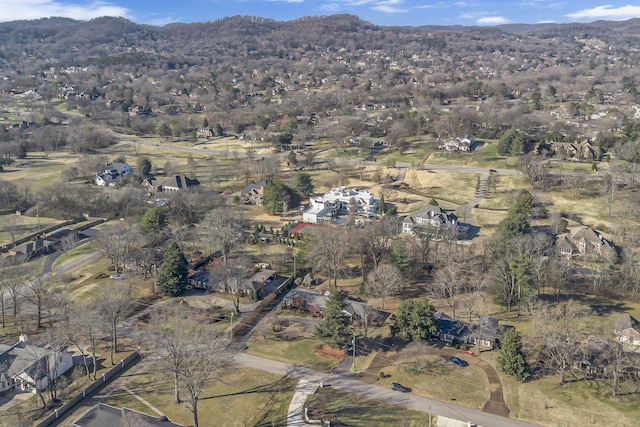 drone / aerial view featuring a mountain view