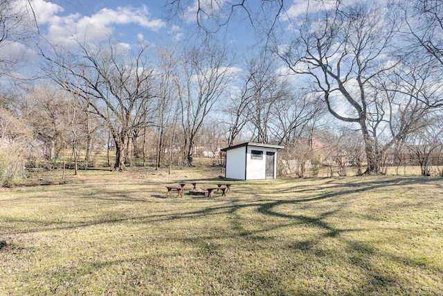 view of yard featuring a storage shed