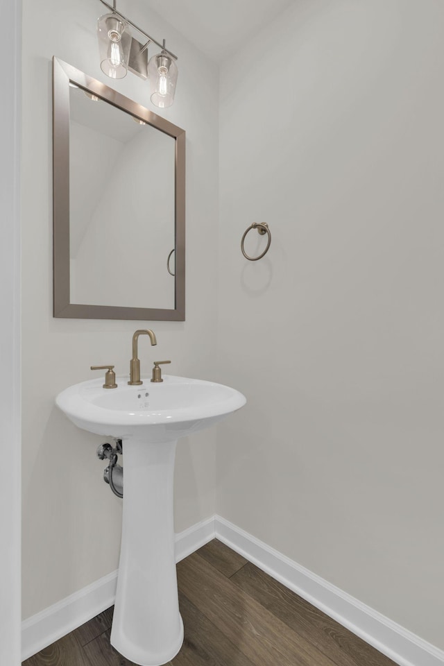 bathroom with wood-type flooring and sink